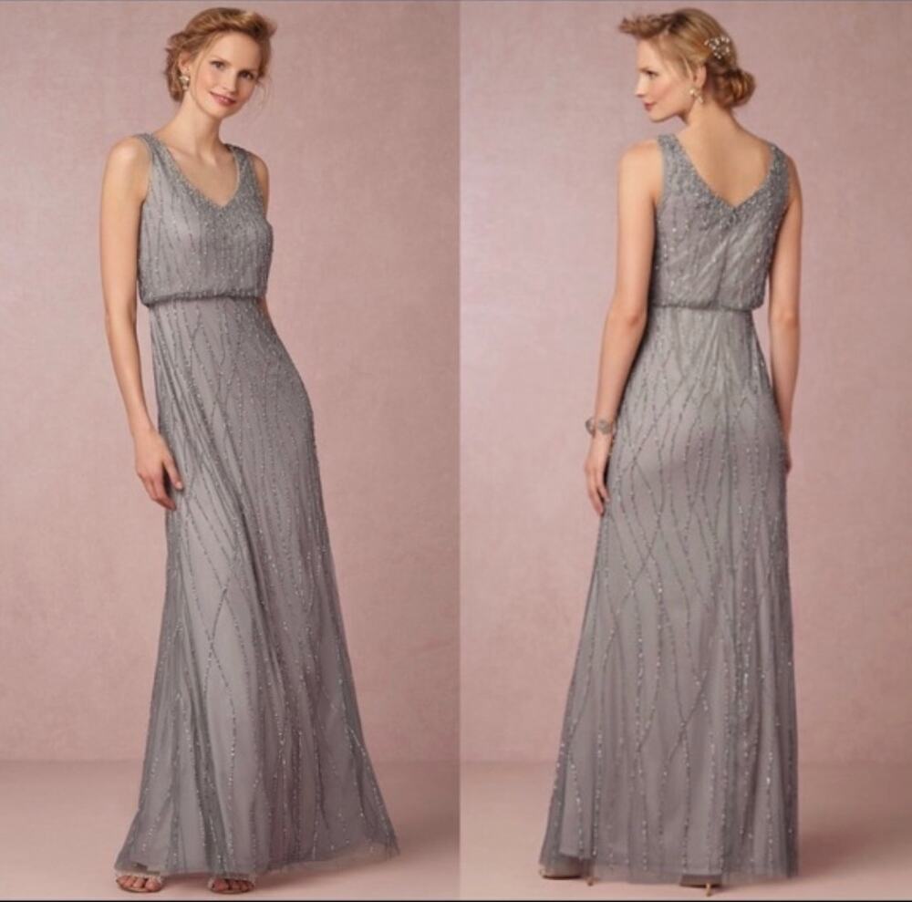 BHLDN Adrianna Papell Brooklyn Beaded Bridesmaid Dress in Slate 2